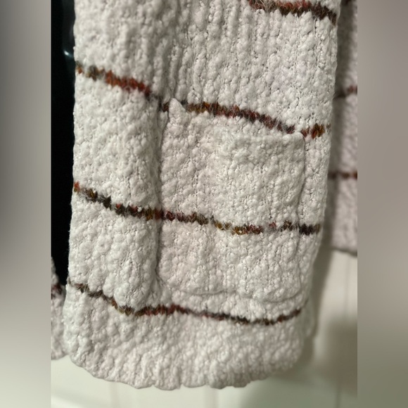 Altar'd State White Striped Eyelash Cardigan Sweater Open Front Pockets Size M/L - Picture 6 of 10